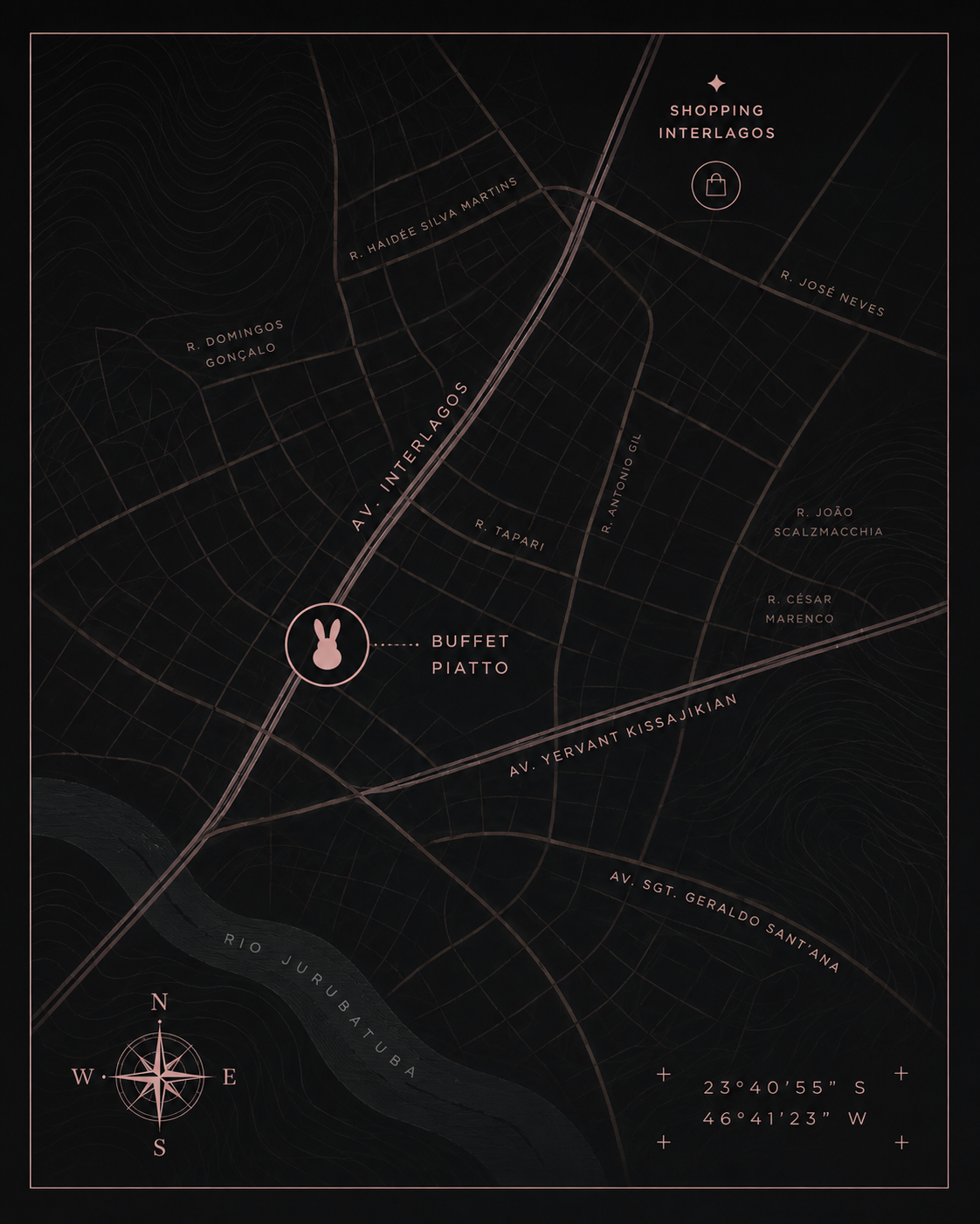 Mapa da região do Buffet Piatto, em São Paulo